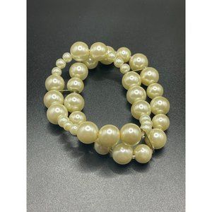 Champagne Faux Pearl Stacked Vintage 80's Stretchy Bracelet